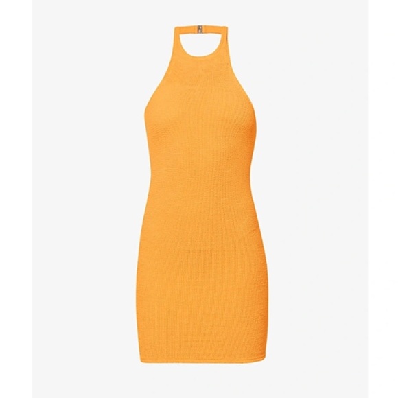 New Hunza G Dress Seersucker Mini Mango Sorbet Orange Yellow Halter Cute Polly - Picture 7 of 12